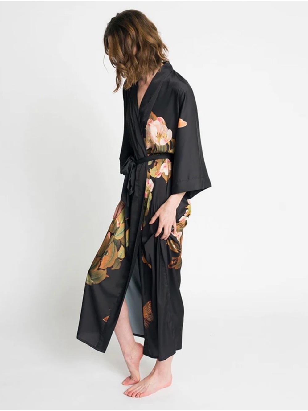 KIM + ONO PEONY & BUTTERFLY LONG KIMONO ROBE OS - Picture 4 of 9